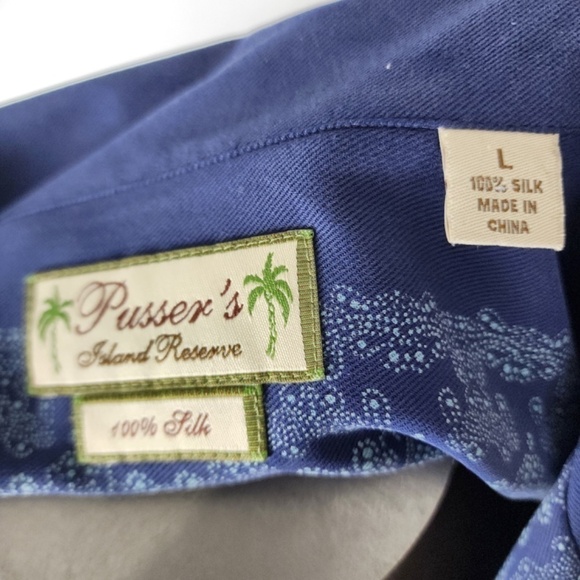Pussers Island Reserve- Mens 100% Silk Camp Hawaiian Shirt - Large -Navy - Picture 3 of 7